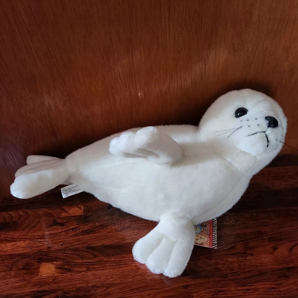 Vintage White Seal Plush Stuffed Animal 1994 K&M